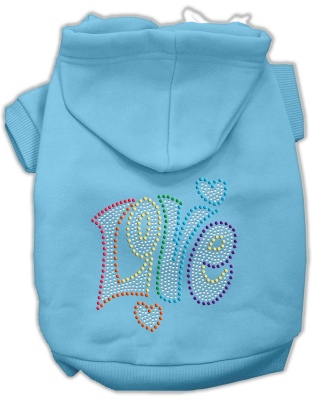 Technicolor Love Rhinestone Pet Hoodie Baby Blue Lg