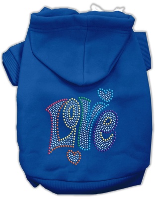 Technicolor Love Rhinestone Pet Hoodie Blue Lg