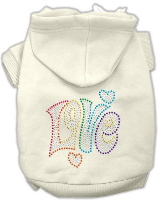 Technicolor Love Rhinestone Pet Hoodie Cream Lg