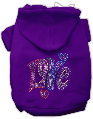 Technicolor Love Rhinestone Pet Hoodie Purple Lg