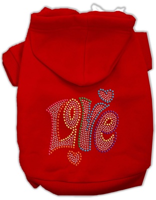 Technicolor Love Rhinestone Pet Hoodie Red Lg