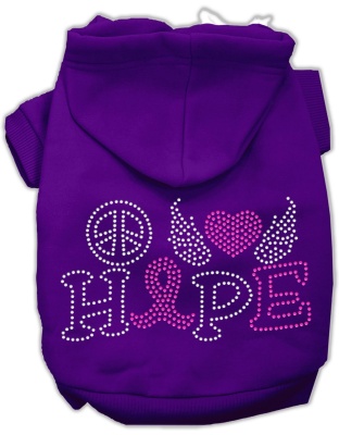 Peace Love Hope Breast Cancer Rhinestone Pet Hoodie Purple Lg