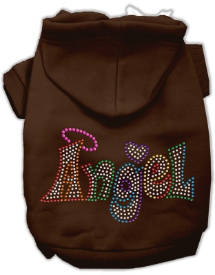 Technicolor Angel Rhinestone Pet Hoodie Brown Lg