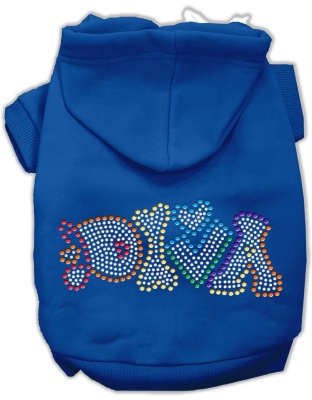 Technicolor Diva Rhinestone Pet Hoodie Blue Lg