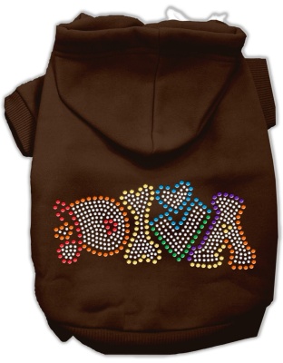 Technicolor Diva Rhinestone Pet Hoodie Brown Lg