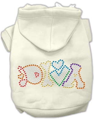 Technicolor Diva Rhinestone Pet Hoodie Cream Lg