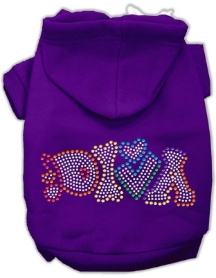 Technicolor Diva Rhinestone Pet Hoodie Purple Lg