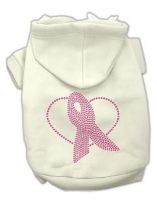 Pink Ribbon Rhinestone Hoodies Cream L