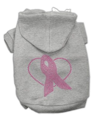 Pink Ribbon Rhinestone Hoodies Grey L