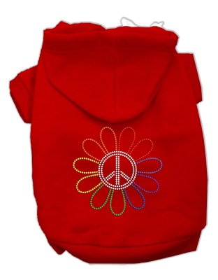 Rhinestone Rainbow Flower Peace Sign Hoodie Red L