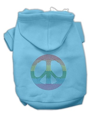 Rhinestone Rainbow Peace Sign Hoodies Baby Blue L
