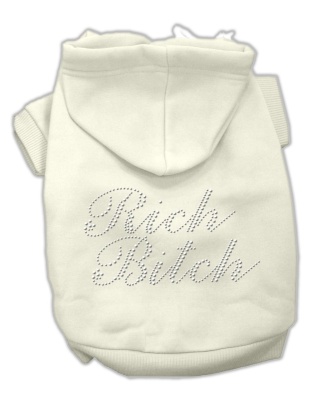 Rich Bitch Rhinestone Hoodies Cream L