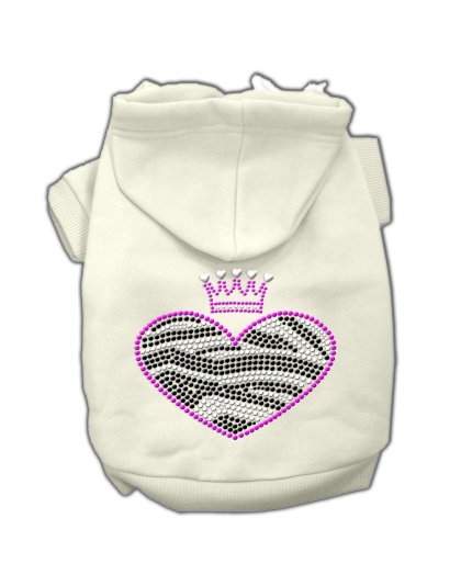 Zebra Heart Rhinestone Hoodies Cream L