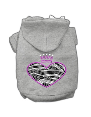 Zebra Heart Rhinestone Hoodies Grey L