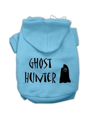 Ghost Hunter Screen Print Pet Hoodies Baby Blue with Black Lettering Lg