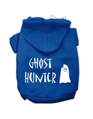 Ghost Hunter Screen Print Pet Hoodies Blue with Cream Lettering Lg