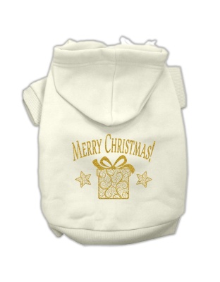 Golden Christmas Present Pet Hoodies Cream Size Lg
