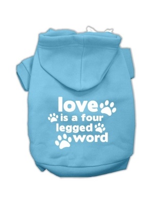 Love is a Four Leg Word Screen Print Pet Hoodies Baby Blue Size Lg