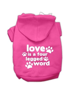 Love is a Four Leg Word Screen Print Pet Hoodies Bright Pink Size Lg