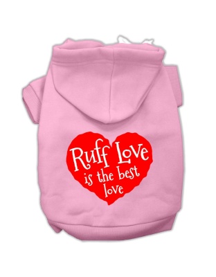 Ruff Love Screen Print Pet Hoodies Light Pink Size Lg