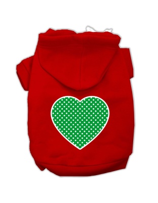 Green Swiss Dot Heart Screen Print Pet Hoodies Red Size Lg