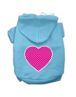 Pink Swiss Dot Heart Screen Print Pet Hoodies Baby Blue Size Lg
