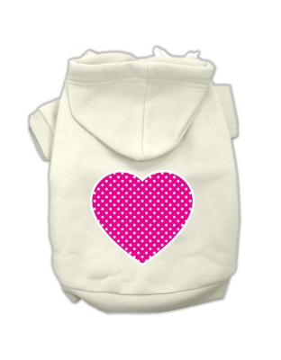 Pink Swiss Dot Heart Screen Print Pet Hoodies Cream Size L