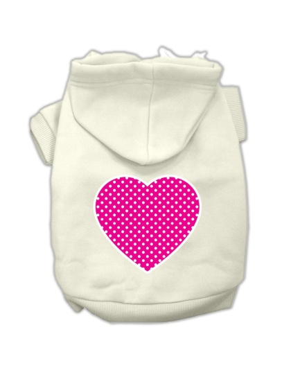 Pink Swiss Dot Heart Screen Print Pet Hoodies Cream Size L