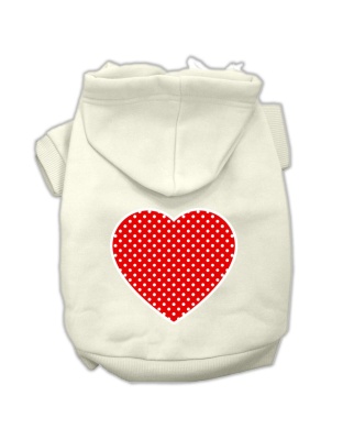 Red Swiss Dot Heart Screen Print Pet Hoodies Cream Size L