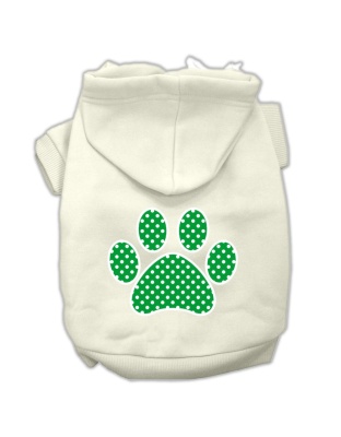 Green Swiss Dot Paw Screen Print Pet Hoodies Cream Size L