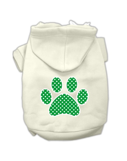 Green Swiss Dot Paw Screen Print Pet Hoodies Cream Size L