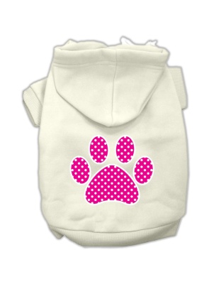 Pink Swiss Dot Paw Screen Print Pet Hoodies Cream Size L