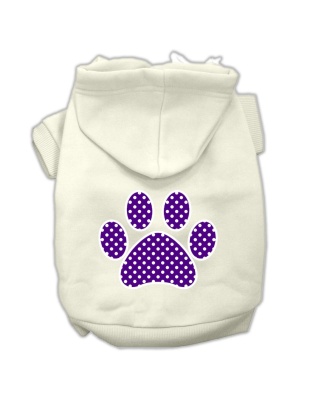 Purple Swiss Dot Paw Screen Print Pet Hoodies Cream Size L