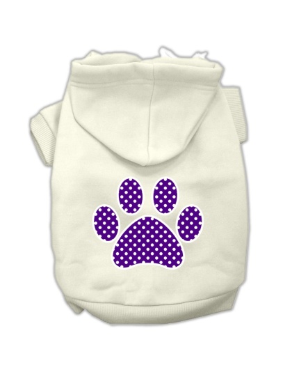 Purple Swiss Dot Paw Screen Print Pet Hoodies Cream Size L