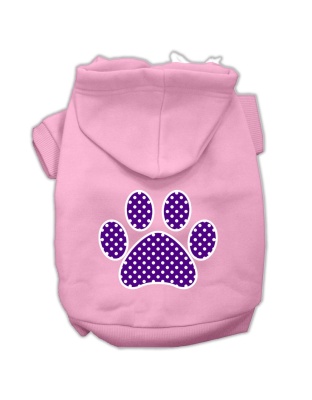 Purple Swiss Dot Paw Screen Print Pet Hoodies Light Pink Size Lg