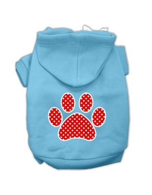 Red Swiss Dot Paw Screen Print Pet Hoodies Baby Blue Size Lg