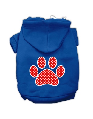 Red Swiss Dot Paw Screen Print Pet Hoodies Blue Size Lg