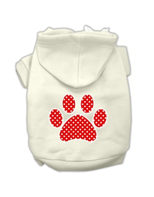 Red Swiss Dot Paw Screen Print Pet Hoodies Cream Size L