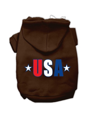 USA Star Screen Print Pet Hoodies Brown Size Lg