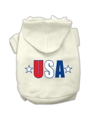 USA Star Screen Print Pet Hoodies Cream Size Lg