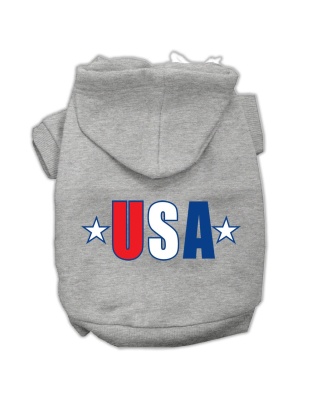 USA Star Screen Print Pet Hoodies Grey Size Lg
