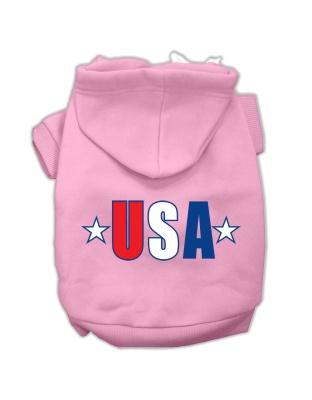 USA Star Screen Print Pet Hoodies Light Pink Size Lg
