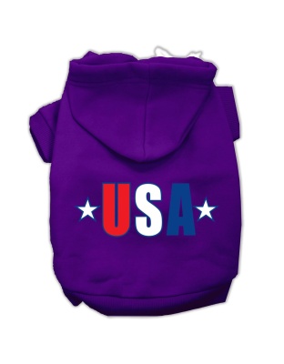 USA Star Screen Print Pet Hoodies Purple Size Lg