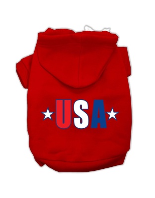 USA Star Screen Print Pet Hoodies Red Size Lg