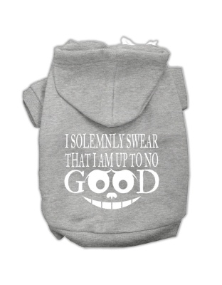 Up to No Good Screen Print Pet Hoodies Grey Size Lg