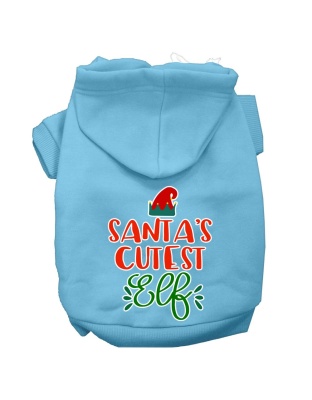 Santa's Cutest Elf Screen Print Dog Hoodie Baby Blue L