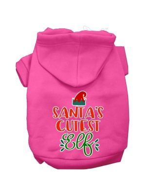 Santa's Cutest Elf Screen Print Dog Hoodie Bright Pink L