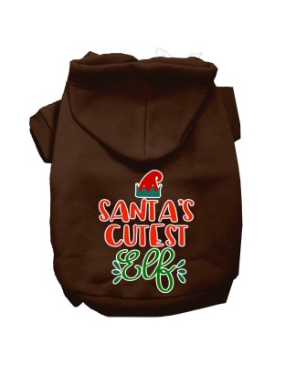 Santa's Cutest Elf Screen Print Dog Hoodie Brown L