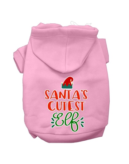 Santa's Cutest Elf Screen Print Dog Hoodie Light Pink L