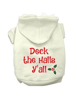 Deck the Halls Y'all Screen Print Dog Hoodie Cream L